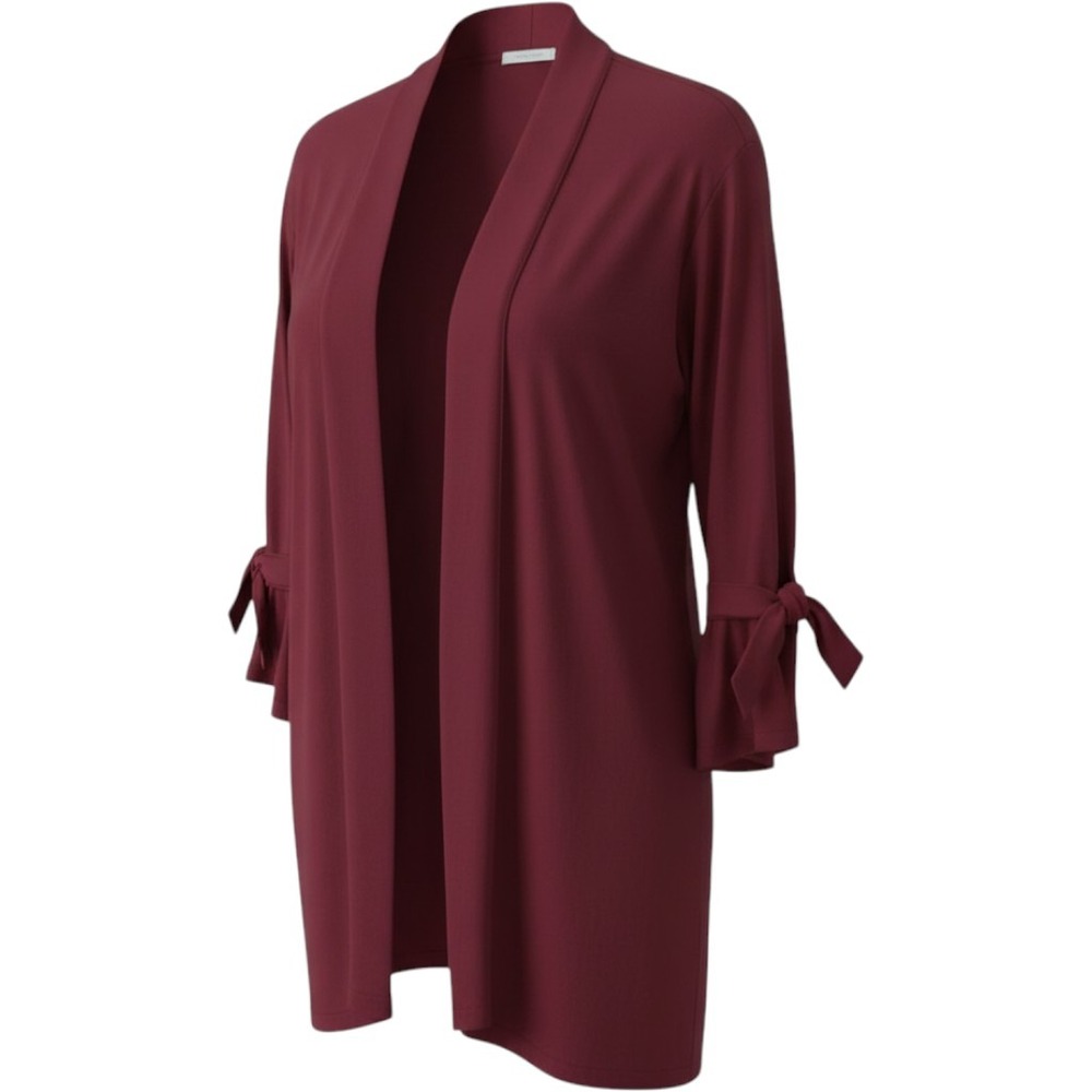 Espresso Bow 3/4 Sleeve Knit Burgundy Cardigan Womens Size L Flowy